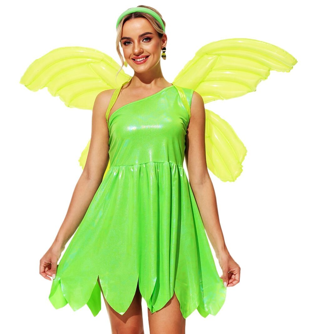 3466 Halloween Fairy Costumes Tinker Bell Dress Costume Elastic Waist Green